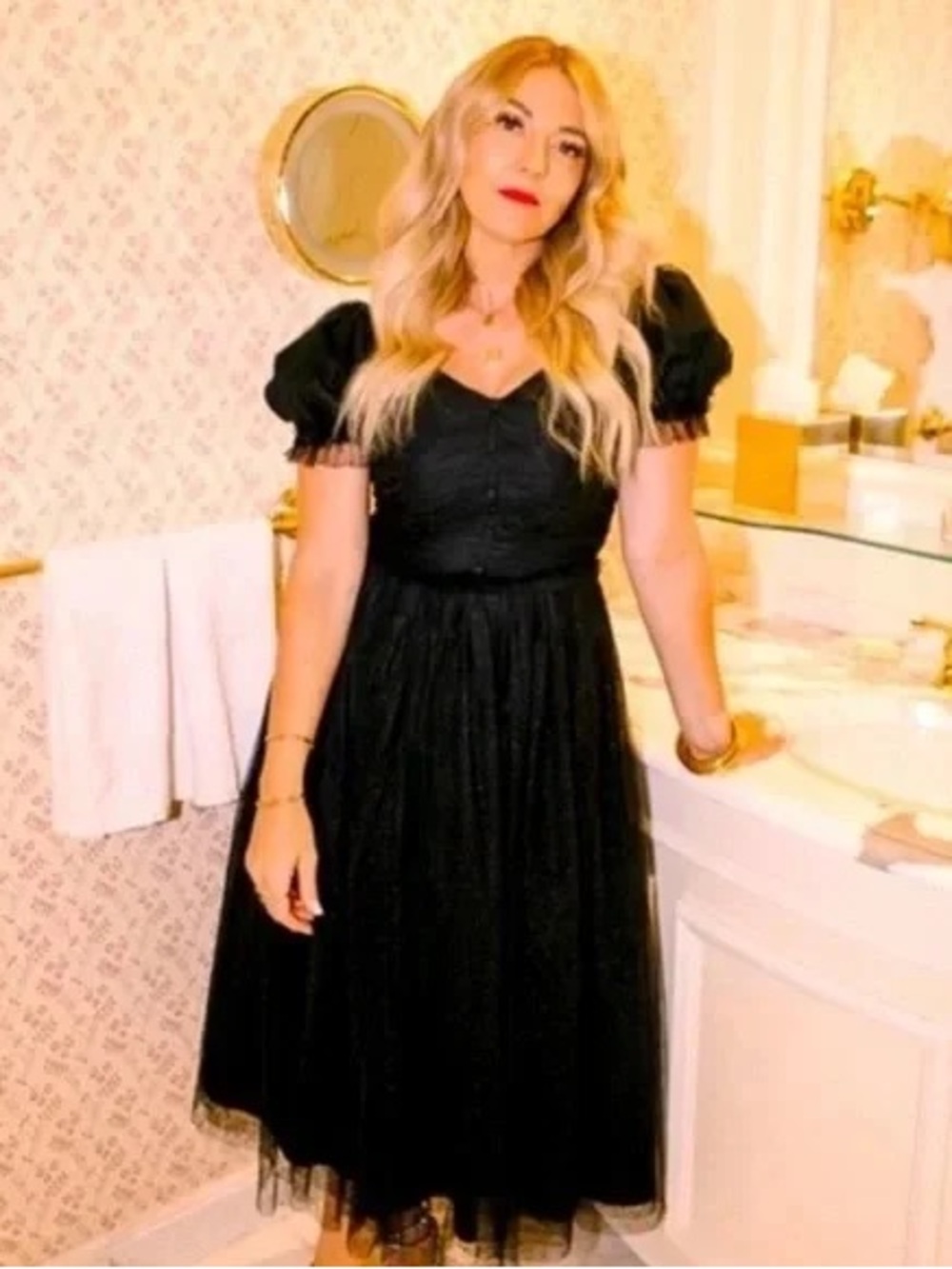 Black Puff Sleeve Tulle Dress